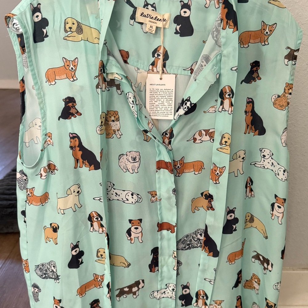Lily Dog Print Sleeveless Shirt - Mint Green